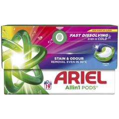 Ariel All in 1 Pods Color gelové kapsle na praní na barevné prádlo 19 kusů
