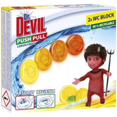 Dr. Devil WC Push Pull Gel Lemon Fresh WC blok bez košíku, 2 × 20 g