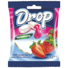 DROP Strawberry měkké žvýkací bonbony s jahodovou náplní 90g