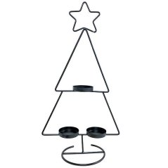 Dekoratívny svietnik Vianočný stromček, kovový 31cm
