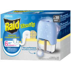 Raid Family elektrický odparovač s tekutou náplní proti komárom, 30 nocí, 1+21 ml