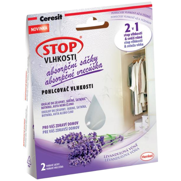 Ceresit Stop Vlhkosti 2v1 absorpční sáčky levandule, 2× 50 g Ceresit Stop Vlhkosti 2v1 absorpční sáčky levandule, 2× 50 g