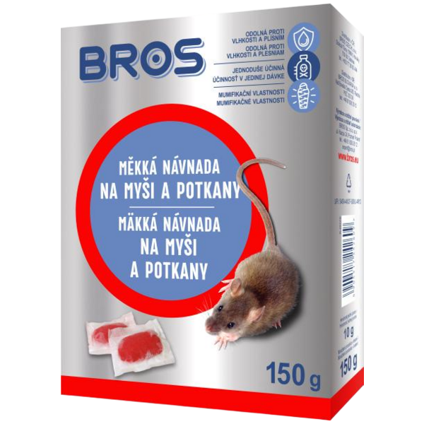Bros měkká návnada proti myším, krysám a potkanům, 150 g Bros měkká návnada proti myším, krysám a potkanům, 150 g