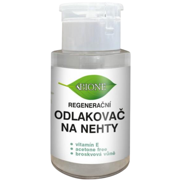Bione Cosmetics Odlakovač na nehty s vitamínem E a broskvovou vůní 180 ml Bione Cosmetics Odlakovač na nehty s vitamínem E a broskvovou vůní 180 ml