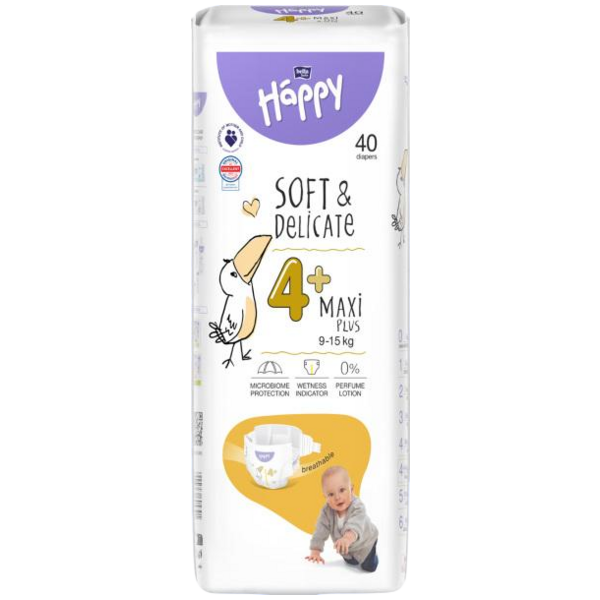 Bella Happy Maxi Plus 4+ dětské pleny jednorázové 9-15 kg, 40 ks Bella Happy Maxi Plus 4+ dětské pleny jednorázové 9-15 kg, 40 ks