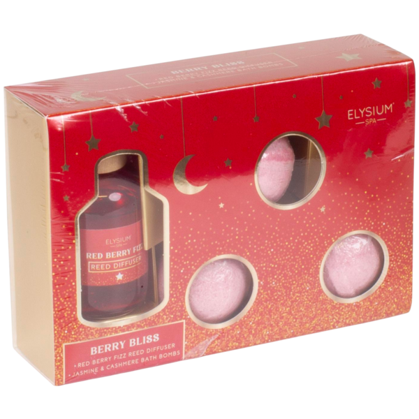 Elysium Spa dárková koupelová kazeta Berry difuzér 50ml + bomba do koupele 3x50g
