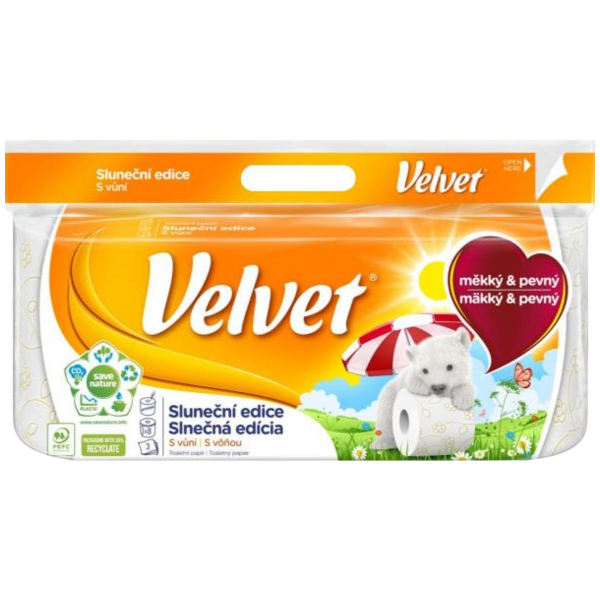 Velvet 3vrstvý toaletný papier slnečná edícia, rola 18,3 m, 8 rol Velvet 3vrstvý toaletný papier slnečná edícia, rola 18,3 m, 8 rol