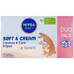 Nivea Baby Soft & Cream čisticí a pečující ubrousky, 2× 57 ks
