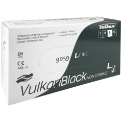 VulkanBlack černé jednorázové bezprašné nitrilové rukavice, velikost L, 100 ks