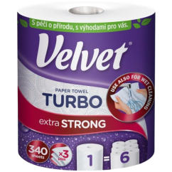 Velvet Turbo papírové kuchyňské utěrky 3 vrstvé 340 útržků 75,82 m 1 role