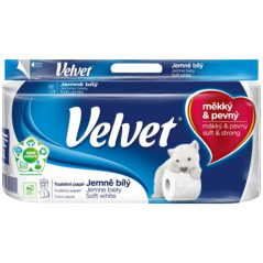 Velvet Soft White 3vrstvý toaletní papír, 8 rolí, 18,3 m role