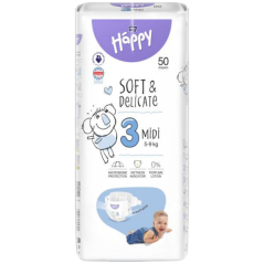 Bella Happy Midi 3 detské plienky jednorazové 5-9 kg, 50 ks