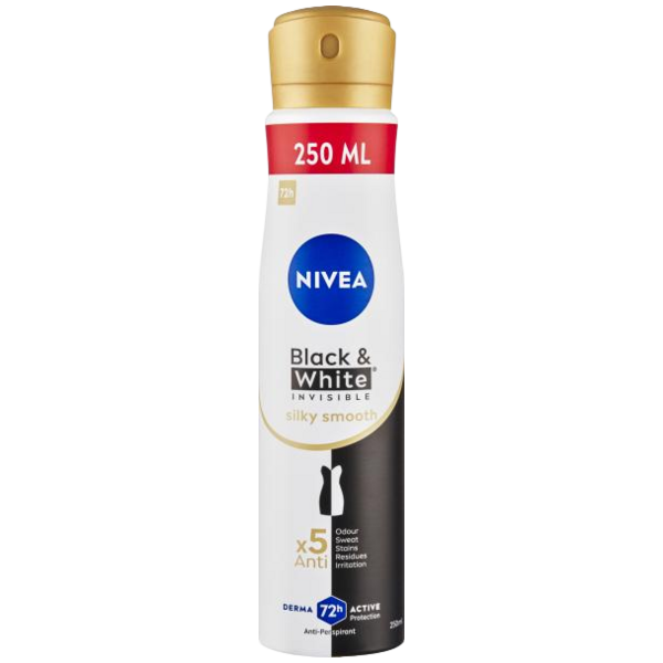 Nivea Black & White Invisible Silky Smooth antiperspirant v spreji, 250 ml