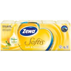 Zewa Softis Soft & Sensitive 4vrstvé papierové vreckovky, 10× 9 ks