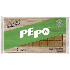 PE-PO dřevěný podpalovač, 32 podpalů, krabička