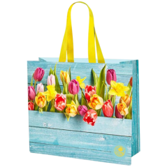Niteola umývateľná nákupná taška, 45 × 40 × 18 cm, vzor tulipány