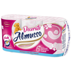 Almusso toaletný papier Decorato 3-vrstvý 6 ks ružové - rola 22 m