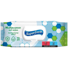 SuperFresh antibakteriálne vlhčené utierky s klipom, 72 ks
