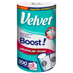Velvet Boost papierové utierky trojvrstvové 300 útržkov, 39,3 m 1 rola