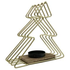 Dekoratívny svietnik Vianočný stromček zlatý 16x17x6,5cm