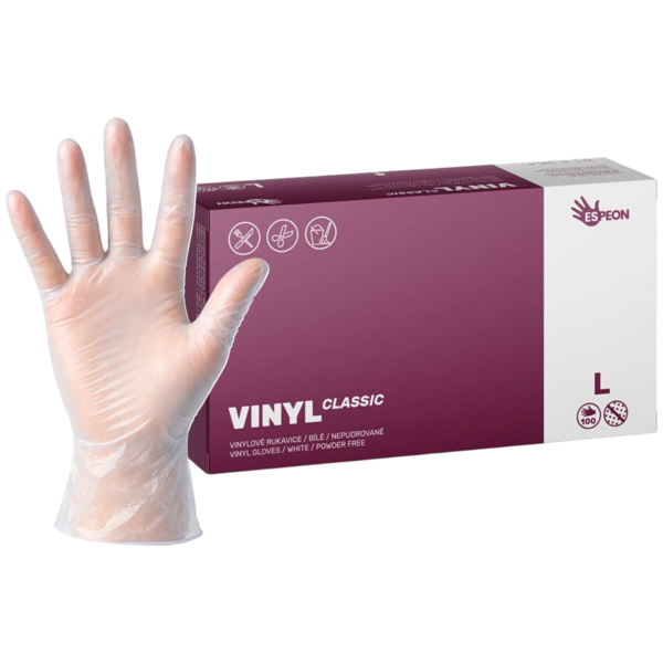Vinylové rukavice VINYL CLASSIC 100 ks, nepudrované, bílé, 4.5 g vel. L