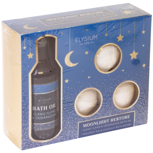 Elysium Spa dárková koupelová kazeta Moonlight – Koupelový olej 100ml + bomba do koupele 3x50g Elysium Spa dárková koupelová kazeta Moonlight – Koupelový olej 100ml + bomba do koupele 3x50g