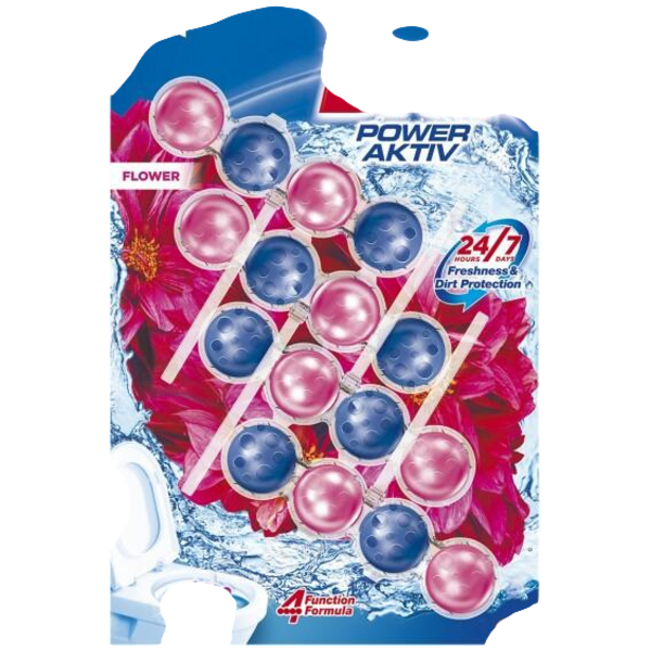 Bref Power Aktiv WC blok Flower blossom, tuhý WC blok, 4 × 50 g Bref Power Aktiv WC blok Flower blossom, tuhý WC blok, 4 × 50 g