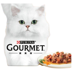 Purina Gourmet Gold pro kočky, kachna s olivami, pstruh se zeleninou, králík s mrkví, telecí, 8x85 g