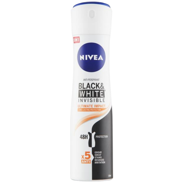 Nivea Black & White Invisible Ultimate Impact antiperspirant, 150 ml