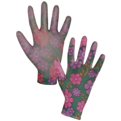 Leiva pracovní rukavice polomáčené s květinovým potiskem, velikost 7